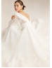 Long Sleeves Ivory Tulle V Back Charming Wedding Dress